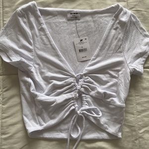 Cotton On White Short Sleeve Cropped Lace-Up Cut Out Baby Tee Size Small